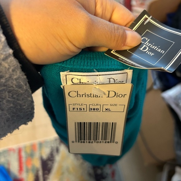 NWT Christian Dior Vintage Teal V-Neck Sweater - Picture 3 of 6